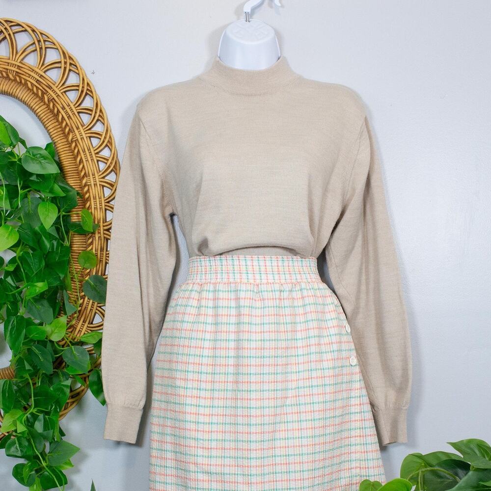 VTG Italian Wool Mock Neck Pullover Minimalist Quiet Luxury Murano Light Spring